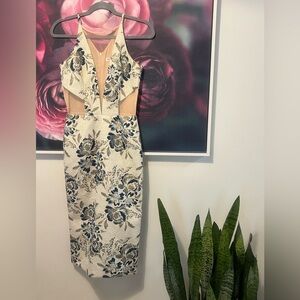 Dress the Population Womens Metallic Brocade Dress Cream Blue Size S